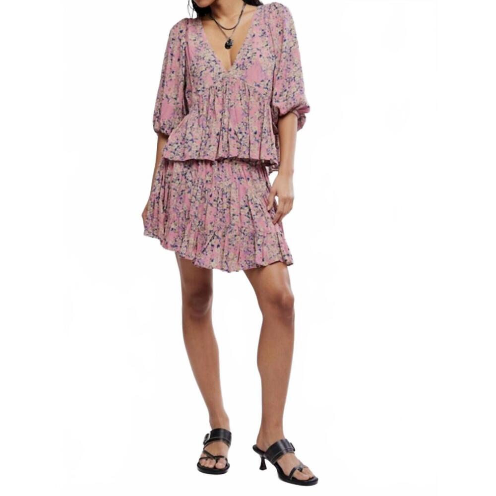 NEW FREE PEOPLE perishing floral print blouse & skirt set in pink combo